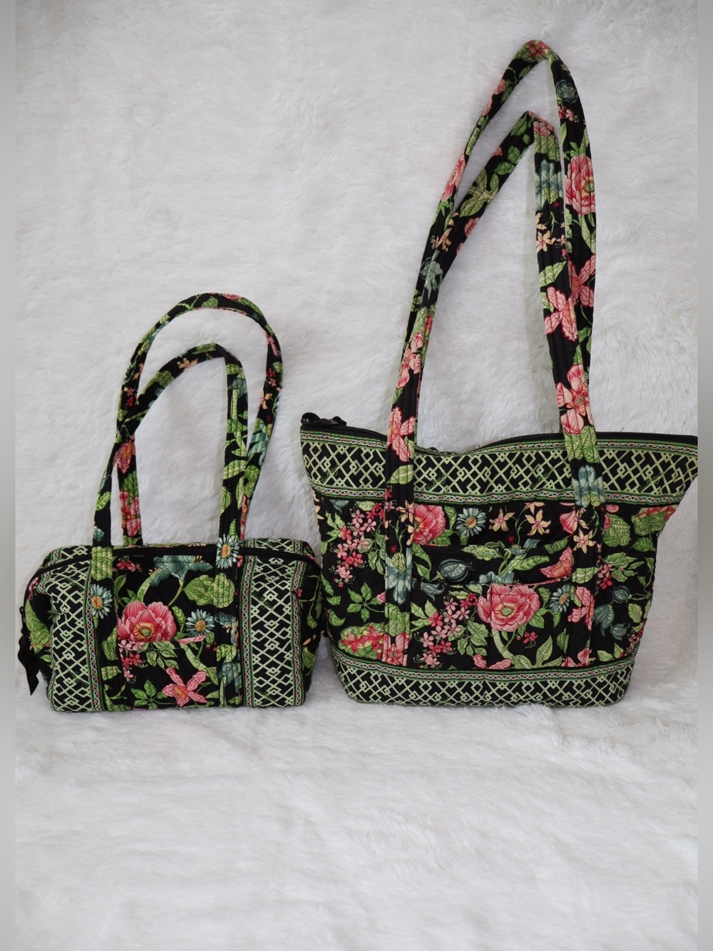 Vintage Vera Bradley Botanica Tote & Small Barrel Duffel Bag Set Quilted Floral